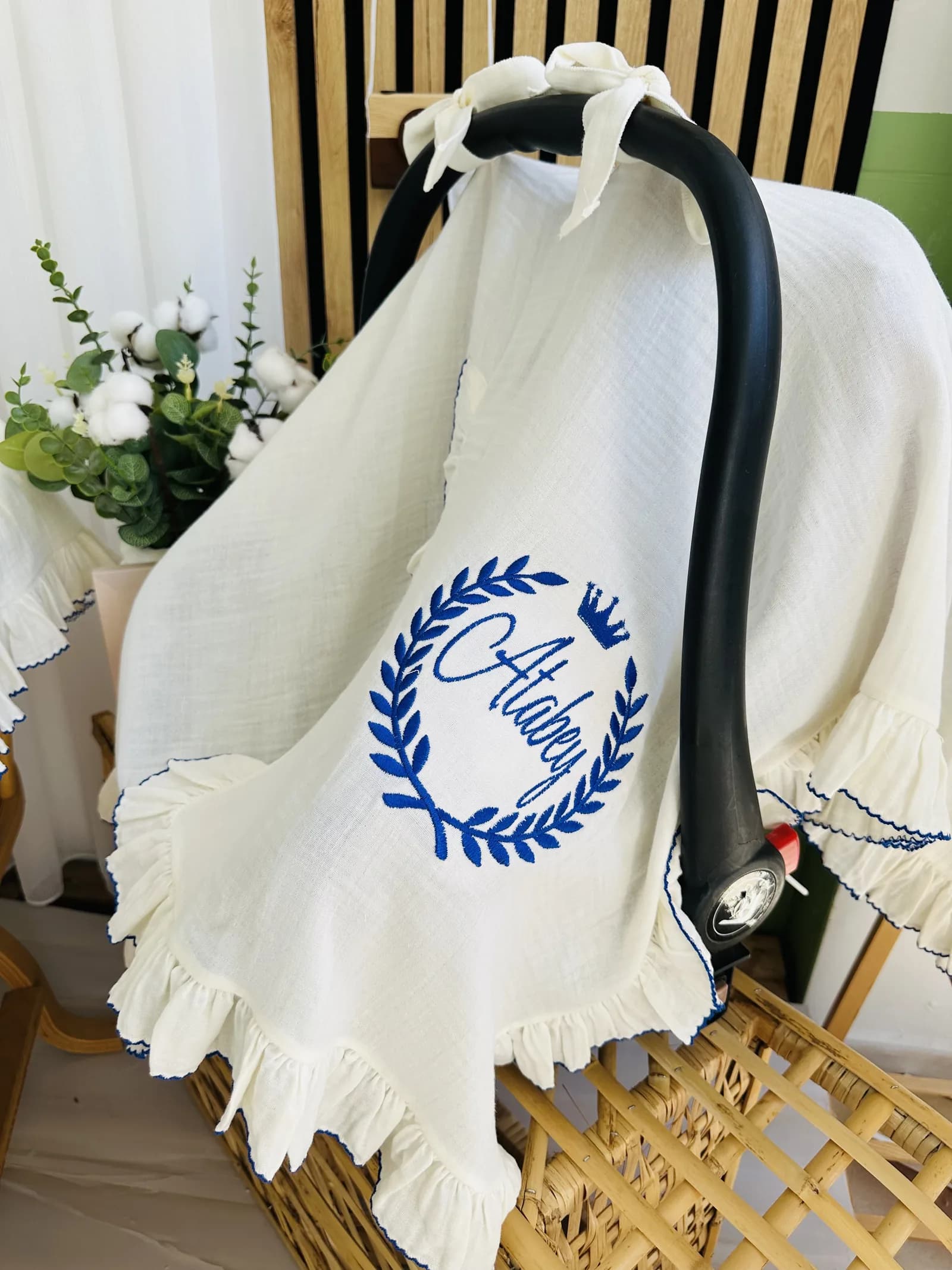 Bebek Arabası Örtüsü - Defne Çelengi ve Taç Kroşetalı