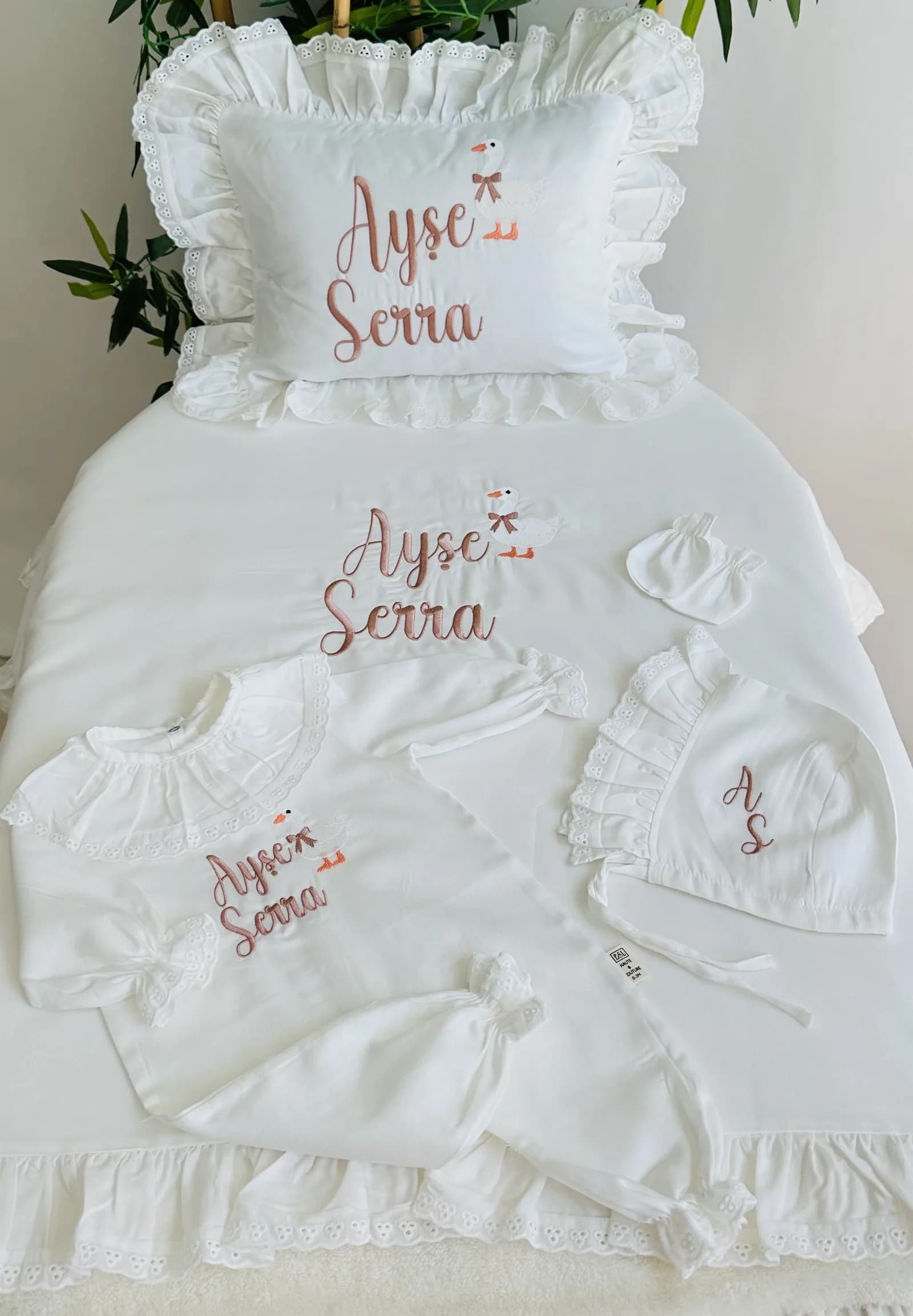 Yenidoğan Hastane Çıkışı Seti - Pamuk Saten Ördek Desenli