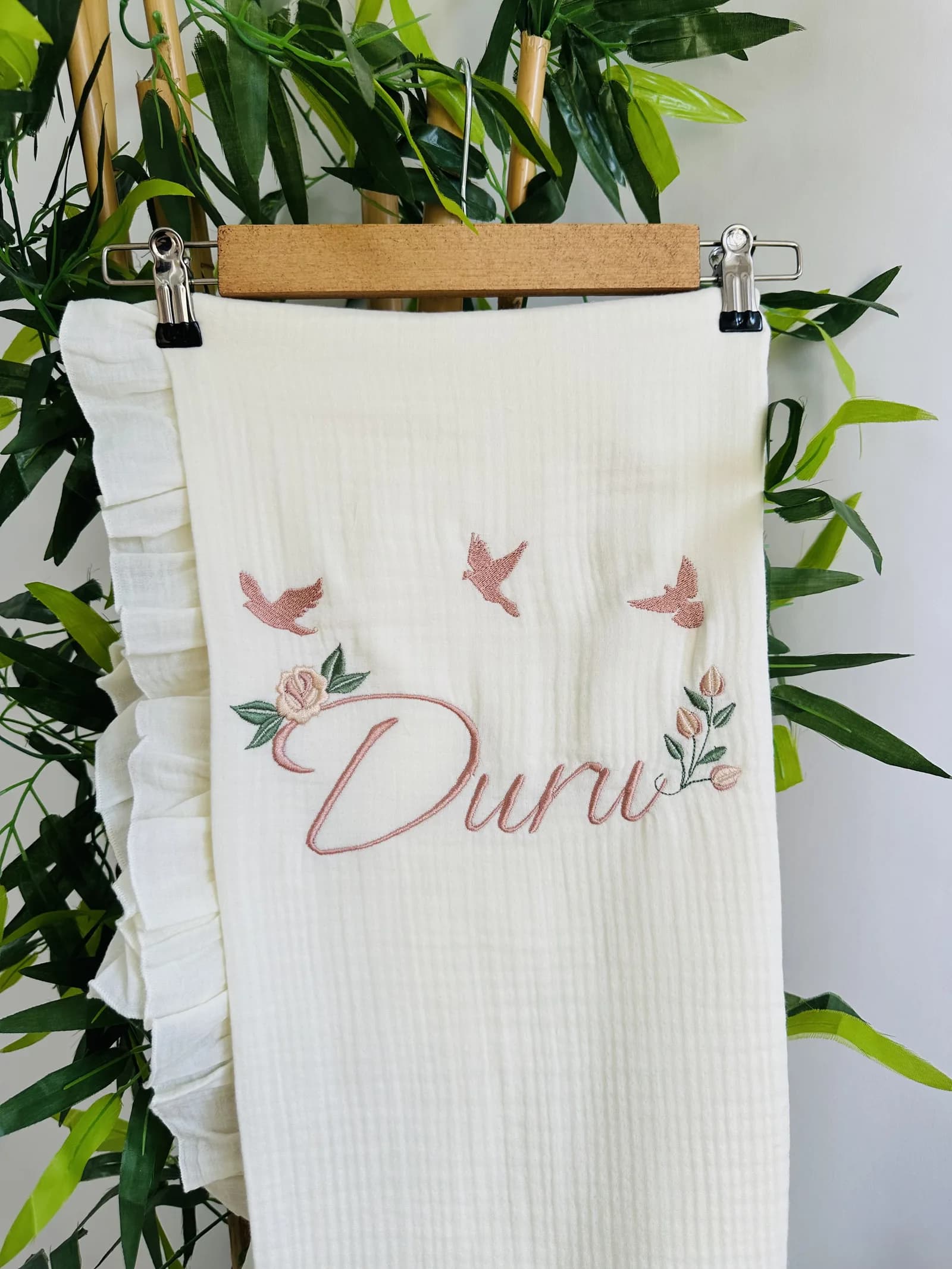 İsimli Bebek Battaniyesi - Kuş ve Gül Detaylı