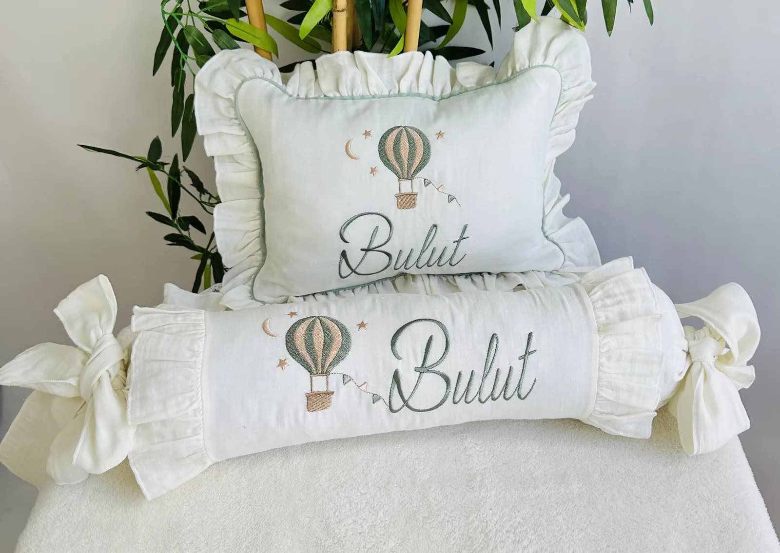 Şeker Yastık Seti - Yeşil Biyeli Balon Desenli